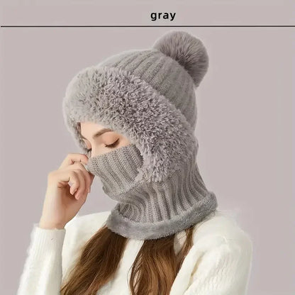 Thermal Fleece Knit Beanie with Ear Covers All-in-One Windproof Hood Neck Warmer Specifically for Bicycle Riders