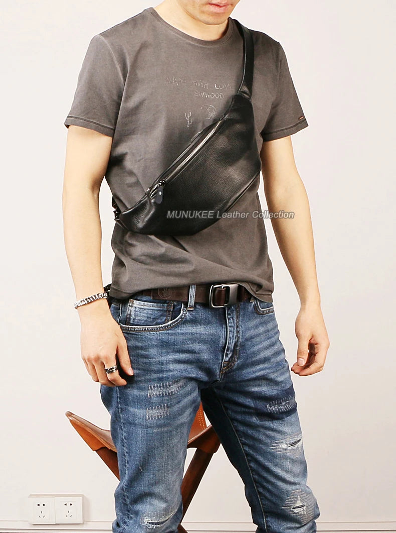 Fashion Genuine Leather waist bag for men fanny pack Leather belt bag waist pack bum bag money belt waist pouch molle pochete