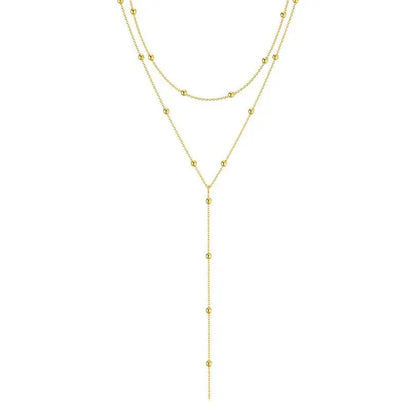 Stainless Steel Layered Y Necklace – Elegant Fringe Beads
