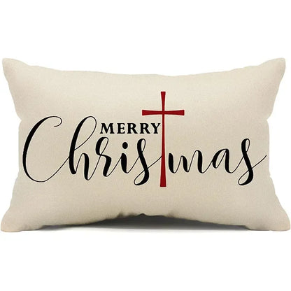 New Christmas style simple letter double-sided printed linen pillow for home decoration, sofa waist pillowcase