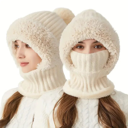Thermal Fleece Knit Beanie with Ear Covers All-in-One Windproof Hood Neck Warmer Specifically for Bicycle Riders