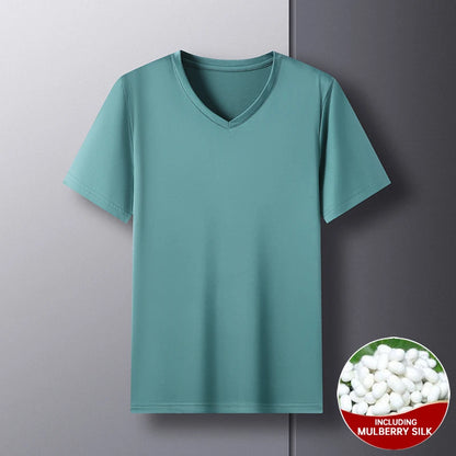 Top Grade 1.7% Mulberry Silk New Summer Brand Tops V Neck t Shirts For Men 2025 Short Sleeve Casual Fashion Mens Clothing