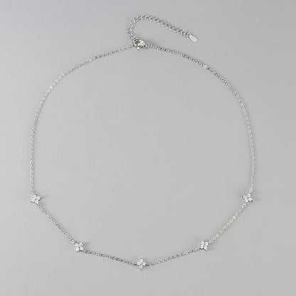 18K Gold Four-Leaf Zircon Necklace – Luxury Gift for Her