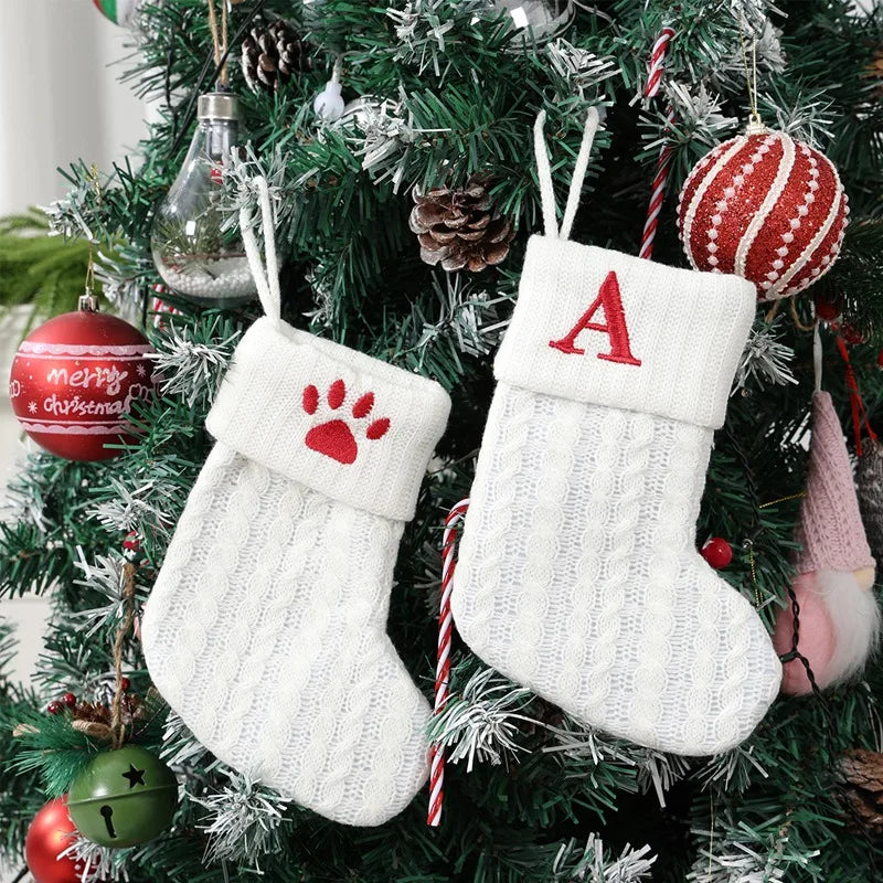 Christmas Socks Knitting Snowflake Letter Stocking Christmas Decoration For Home 2025 Xmas Tree Ornament Gift Navidad Natal 2026