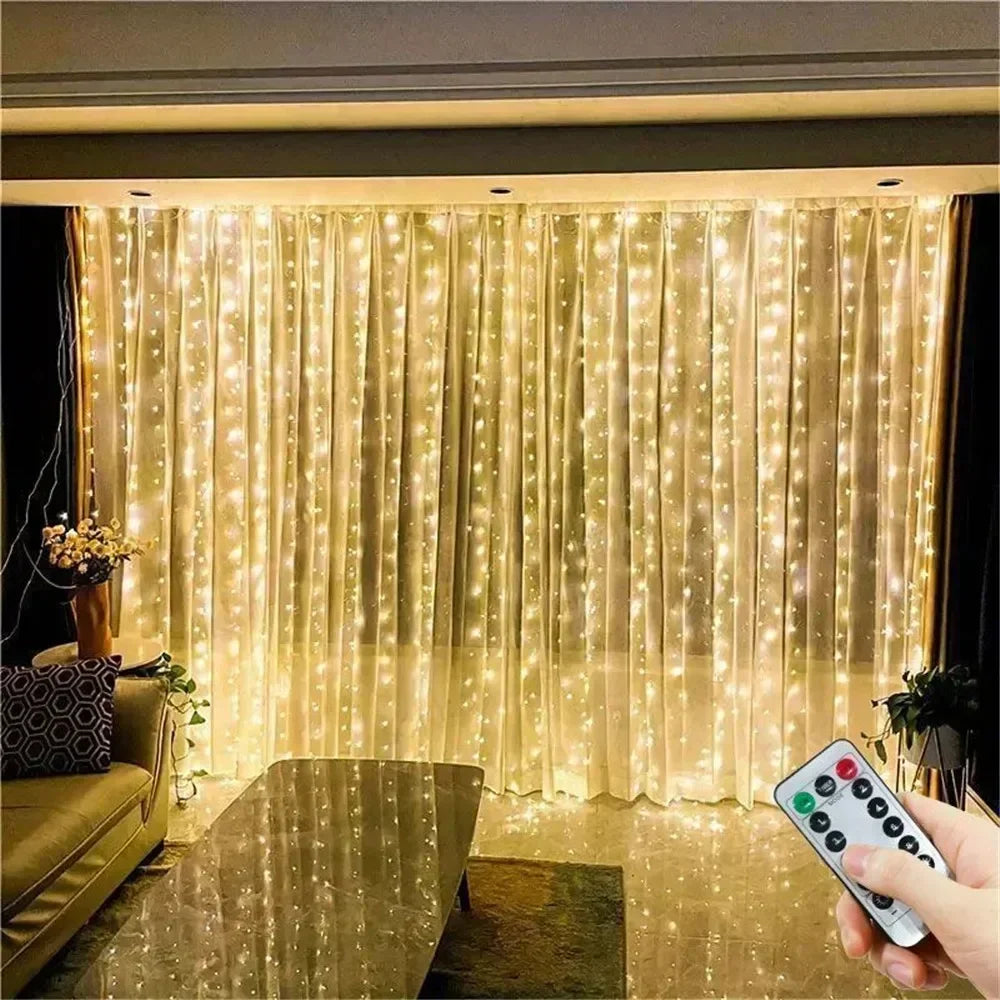 3M/6M LED Curtain Garland Fairy Lights with 8 Modes for New Year 2026 Navidad 2025 Christmas Tree Party Wedding Decoration
