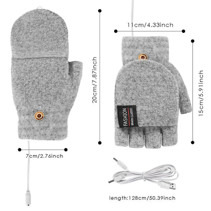 Touchscreen Heating Gloves Rechargeable Winter Warm USB Electric Heated Gloves Fingerless Hand Warmer Thermal for Skiing Gloves