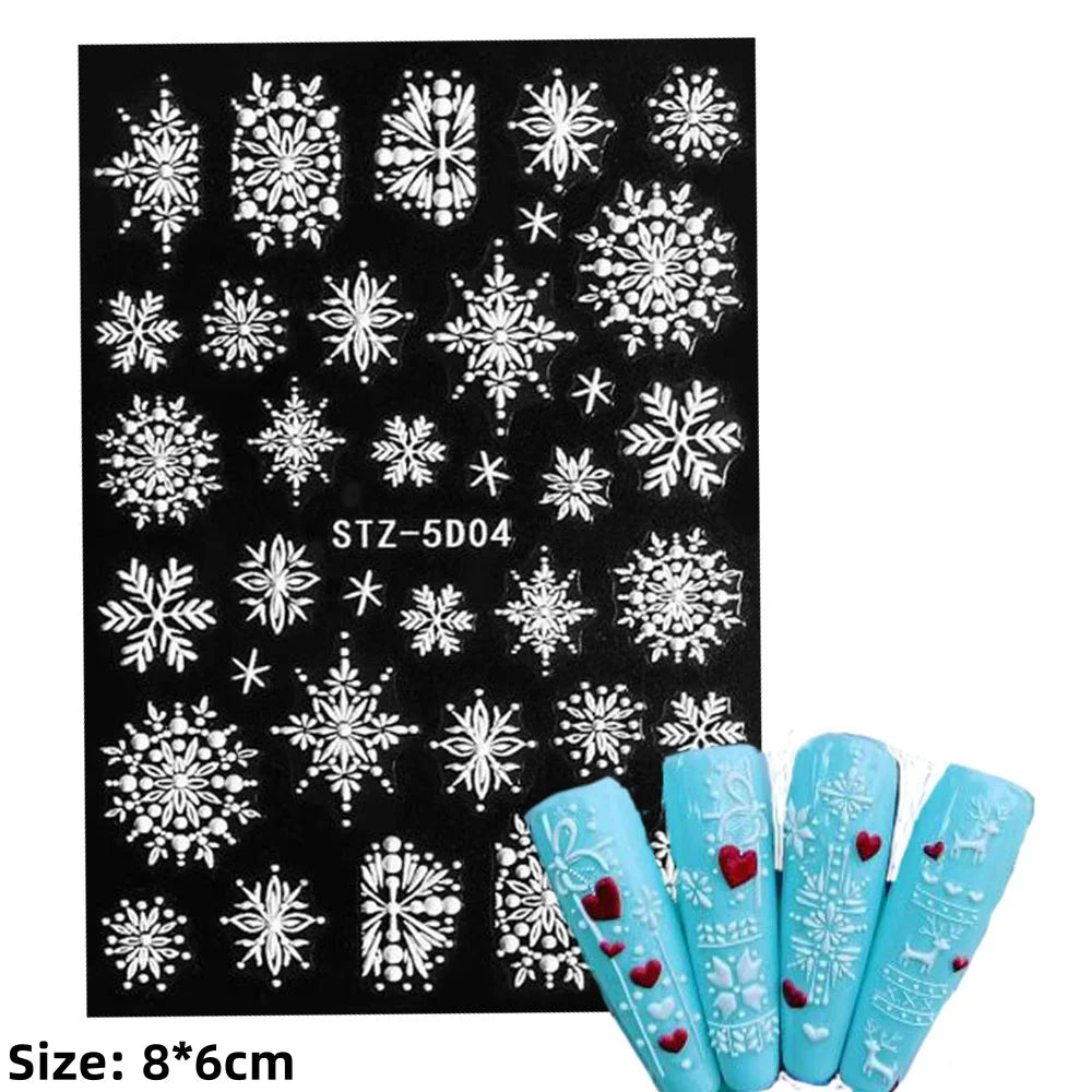 Cute Deer Christmas Nail Stickers 5D Embossed Elk Star Gingerbread Man Snowflake Santa Claus Holly DIY Winter Engraved Manicure*
