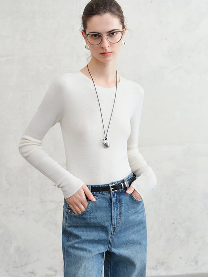 FSLE【Premium Series】German Biella Wool Autumn Super Fine Washable Seamless One-Piece Mock Neck Thermal Base Layer Shirt Women