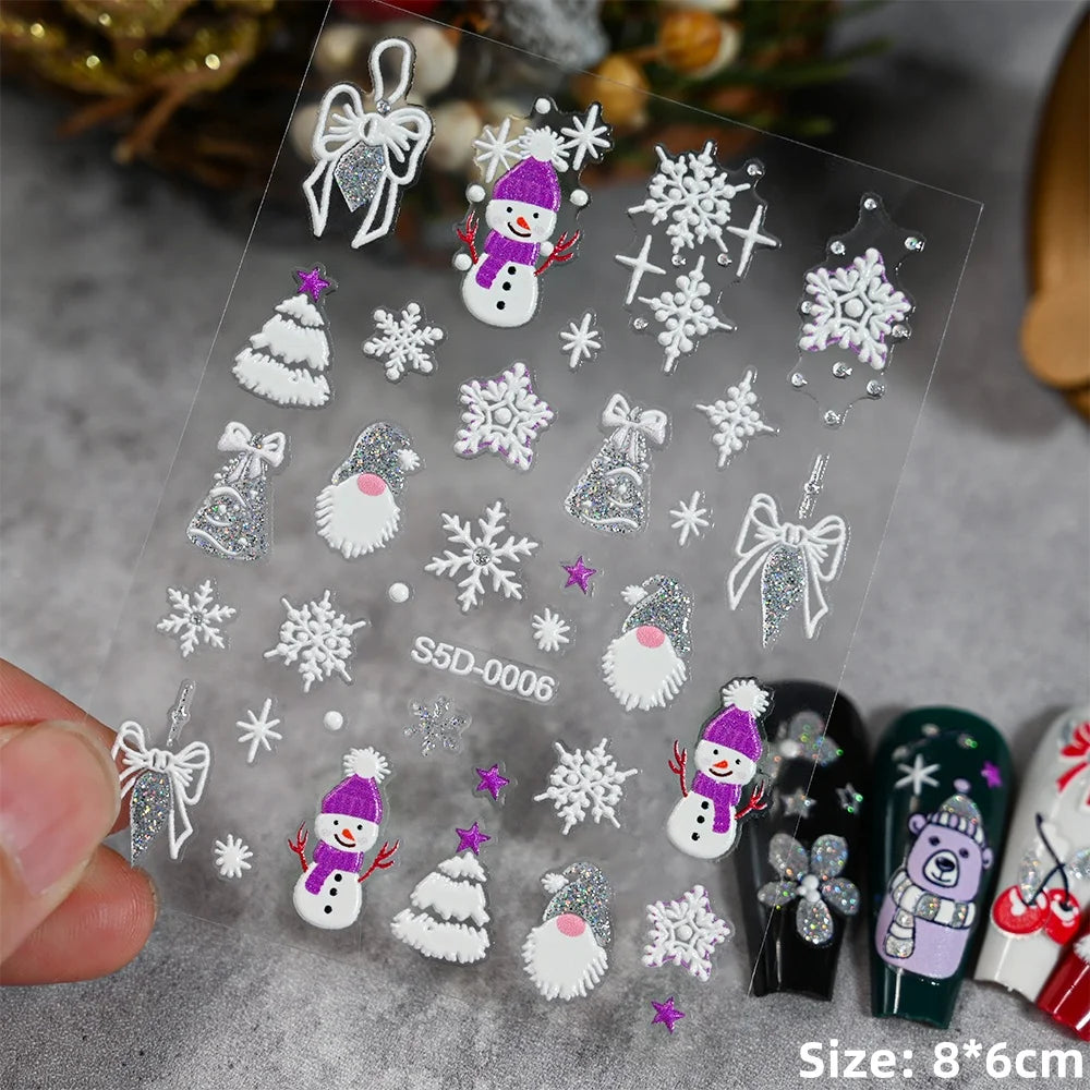 Cute Deer Christmas Nail Stickers 5D Embossed Elk Star Gingerbread Man Snowflake Santa Claus Holly DIY Winter Engraved Manicure*