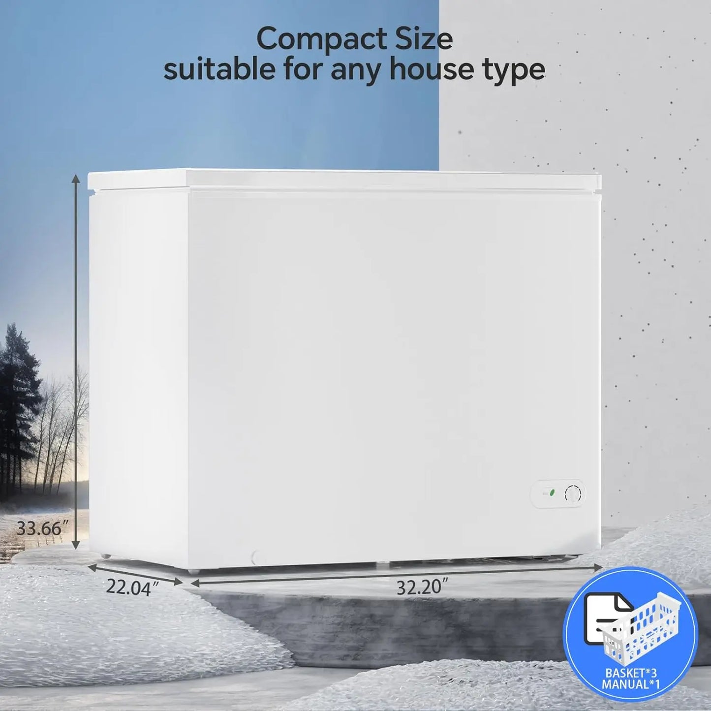 Kismile 7.0 Cubic Feet Chest Freezer with 3 Removable Basket, Free Standing Top Open Door Compact Deep Freezer with Adjustable