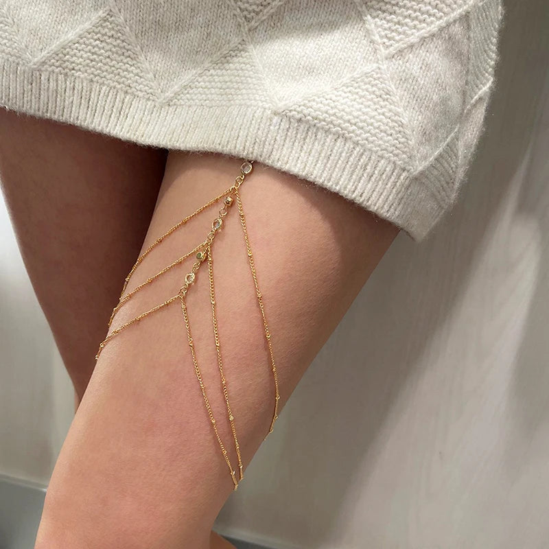2024 New Women Bohemian Thigh Chain Simple Star Body Chains for Women Double-layer Metal Bodychain Fashion Thigh Jewelry Leg Cha
