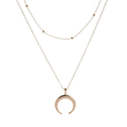 Gold Double Layer Moon Pendant Necklace – Trendy Gift
