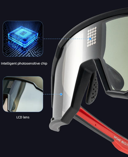 ROCKBROS Bicycle Sunglasses Polarized & Photochromic Electronic Color Change Cycling Glasses UV400 Bike Eyewear Sports Goggles
