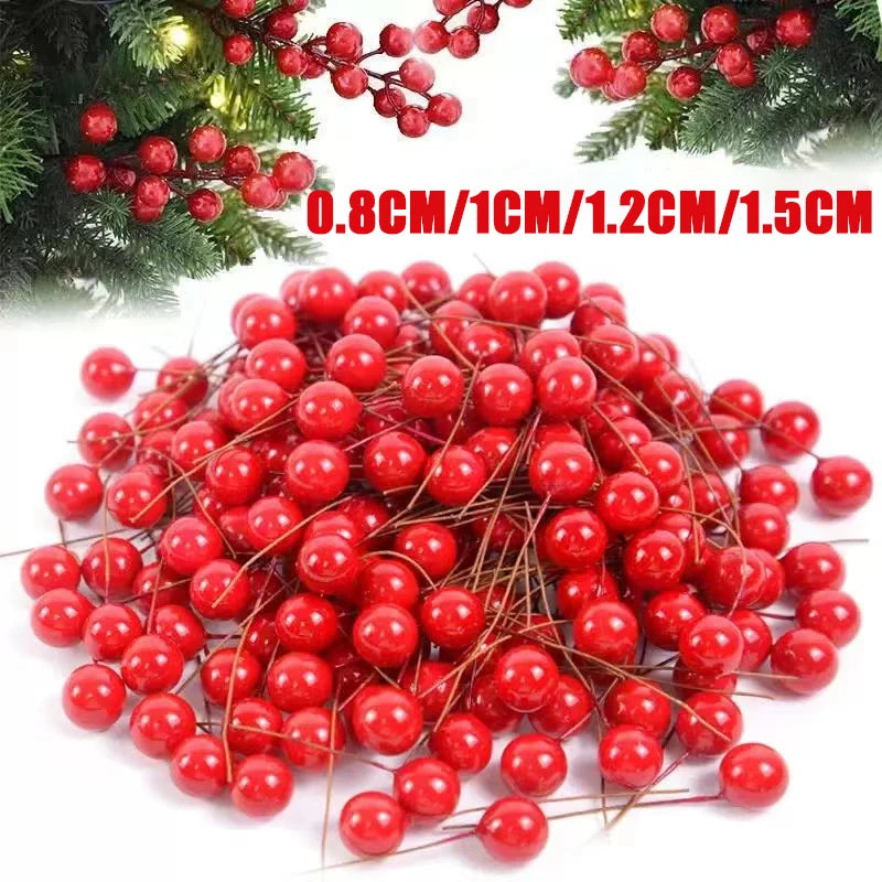 1000/50x Mini Artificial Berries Red Fake Berry Cherry Stamen for Christmas DIY Floral Wreath Ornament New Year Party Home Decor