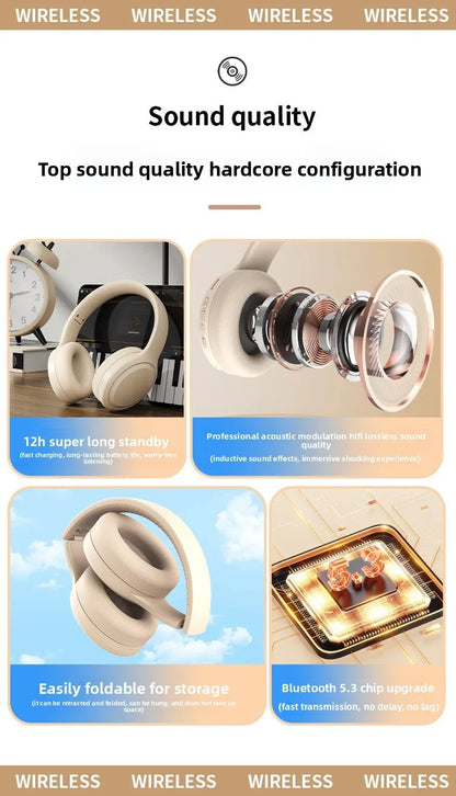 Bluetooth 5.3 Headphones 3.5mm Wired Headsets Over Ear Gaming Earphones Foldable Wireless Earphones with Mic TF/AUX Music Play