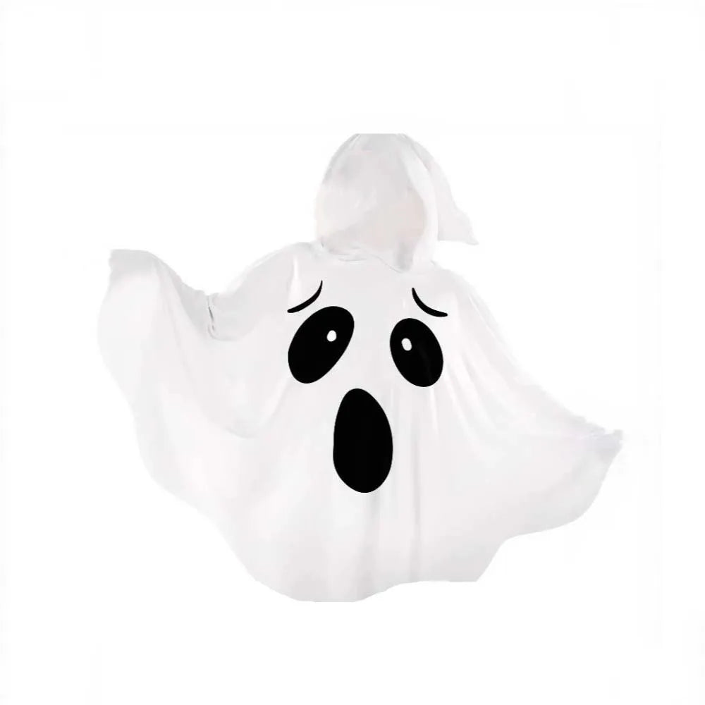 White Halloween Cloak Cape Fright Clothes Trick-or-Treat Spooky Pumpkin Cloak Smock Style with Hat Ghost Cosplay Costume Men
