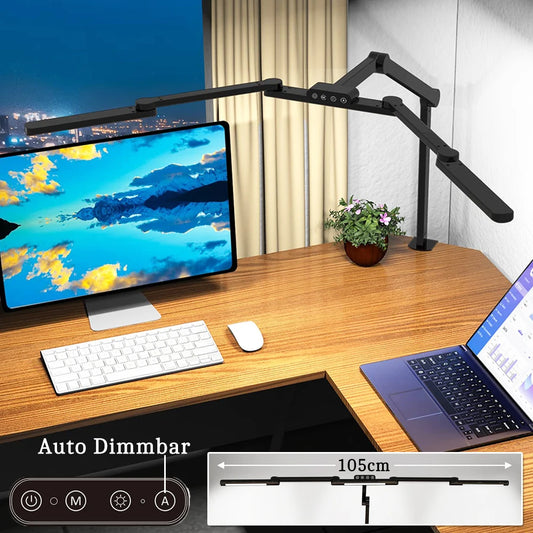 24W Double Head LED Desk Lamp Clip-on Swing Arm L-Shaped Architect Table Lamp Dimmable Transformable Reading Computer Light