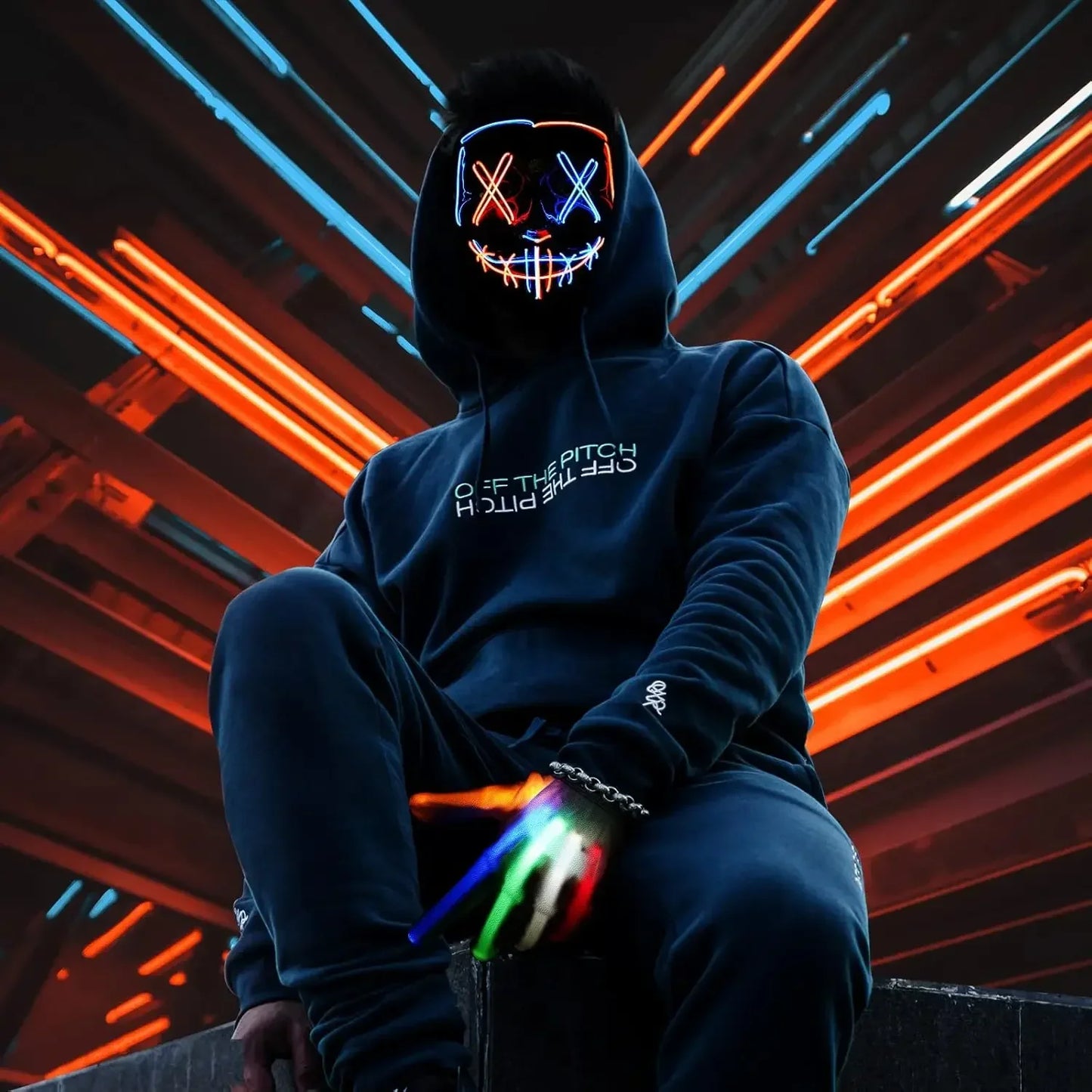 LED Halloween Mask Glow in The Dark Scary Terror Face Cover Bright Scream Light Up Costume for Men Carnival Party