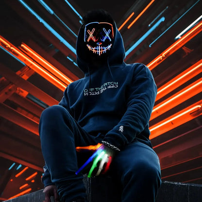 LED Halloween Mask Glow in The Dark Scary Terror Face Cover Bright Scream Light Up Costume for Men Carnival Party