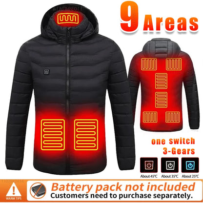 New Heated Jacket Men Women Coats 9/21 Areas USB Self Heated Clothing Winter Ski Camping Heated Down Jacket with Detachable Hood