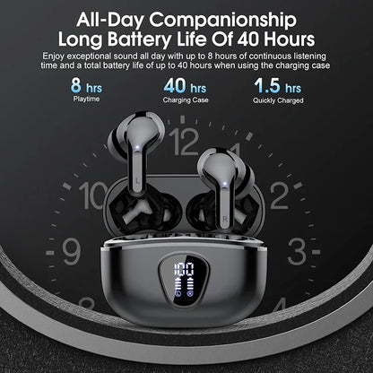 New Wireless Earbuds HiFi Stereo Headphones BT5.3 with ENC Noise Cancelling 48H LED Display Ear Buds IP7 Waterproof Earphones
