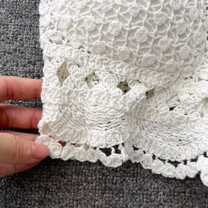 SINGREINY Knit Two Piece Sets Women Summer Vacation Backless Camisole Elastic Waist Shorts Hollow Out Y2K Beach Style Suits