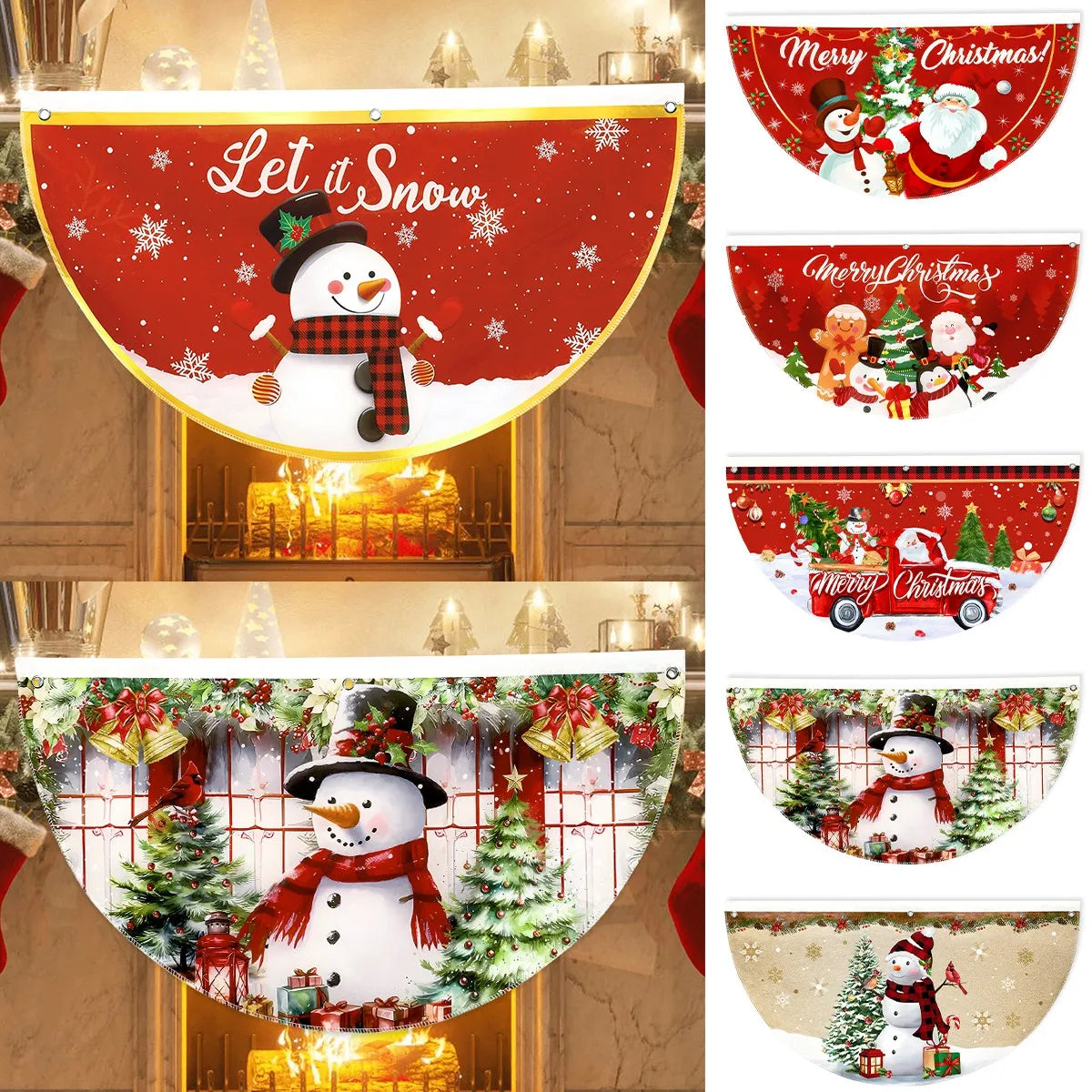 Christmas Fan-shaped Flag Outdoor Hanging Banner Christmas Decoration for Home 2025 Xmas Flag Navidad Natal Gifts New Year 2026