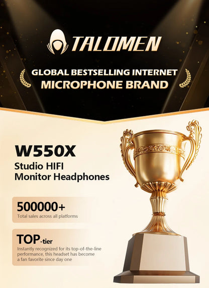 TALOMEN W550X Corded Studio Headphones Stereo Professional DJ Headphones Over-Ear Monitor Headphones with Detachable Cable Gift