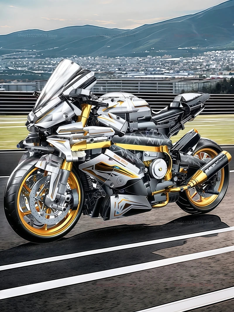 2000PCS+ 1:5 MOC Technical Platinum Motorcycle Model Building Blocks Racing Motorcycle Display Set for  Kid Adults Birthday Gift