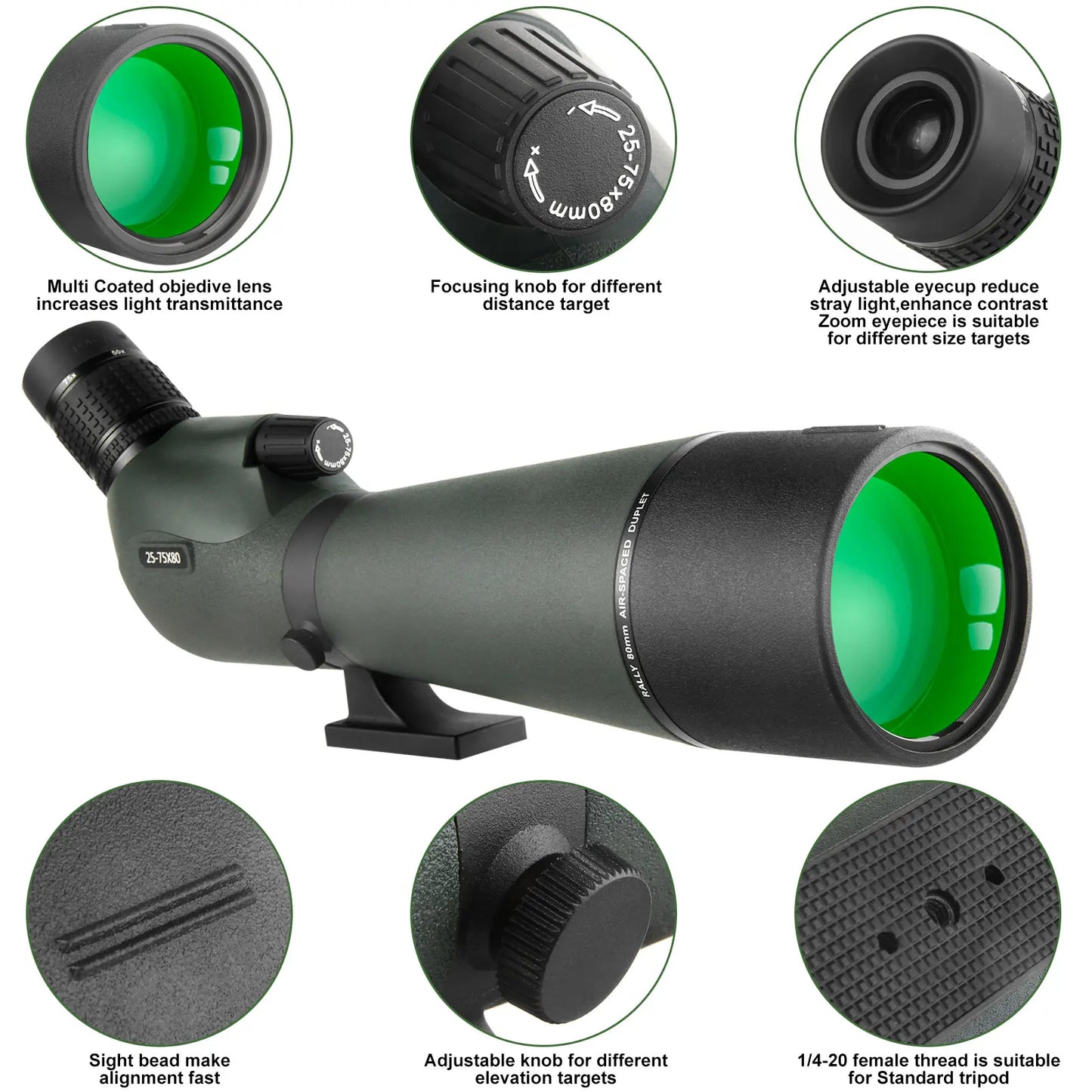25-75x80 Zoom Spotting Scope with Tripod & Phone Mount