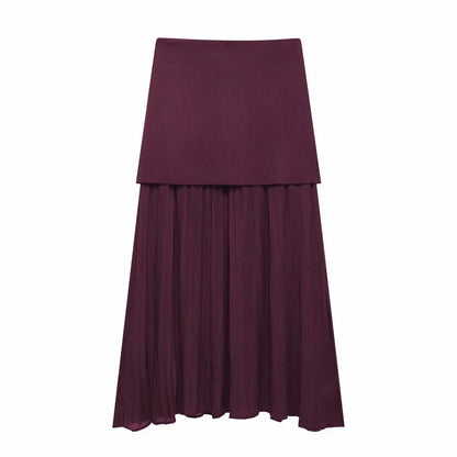 Elegant Wine Red Knitted Skirt Set for Women – V-Neck Vest & High-Waist Midi Skirt | Spring/Summer 2025