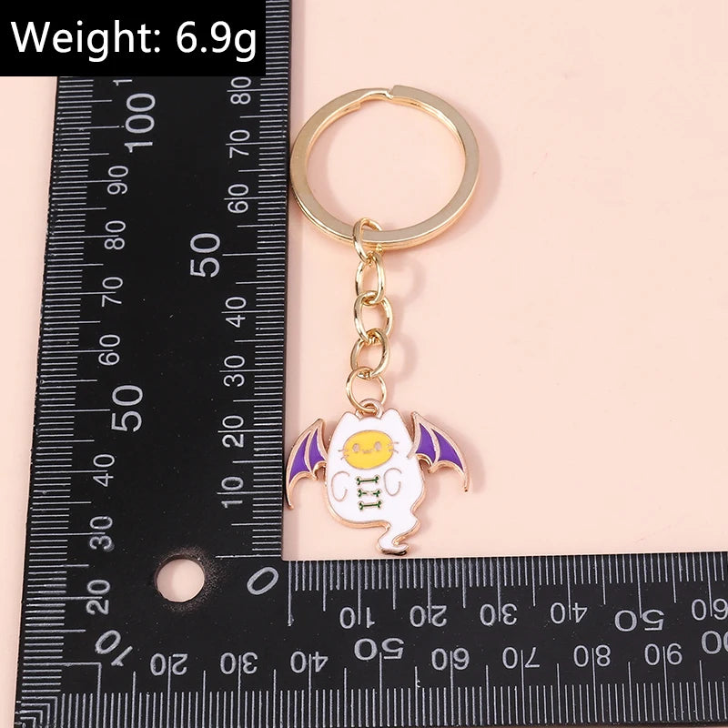 Aihua Gold Color Fashion Halloween Keychain Enamel Creepy Ghost Spider Mummy Pumpkin Keychains Keyring for Women Halloween Night