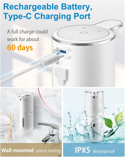 Automatic Soap Dispenser Touchless Foaming Soap Dispenser 380ml USB Rechargeable Electric 4 Level Adjustable Foam Soap Dispenser