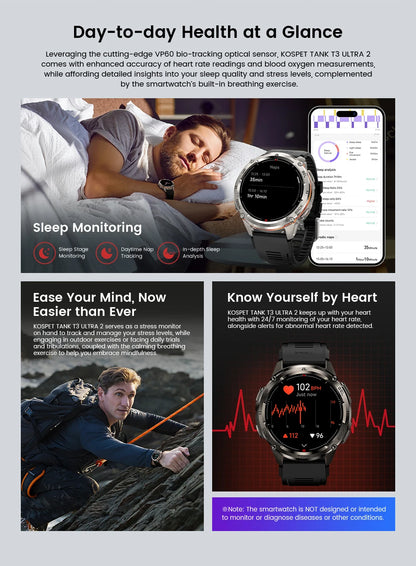 KOSPET TANK T3 Ultra 2 GPS Smart Watch For Men Smartwatch Compass Altimeter Barometric 5ATM IP69K Waterproof AMOLED Mens Watches