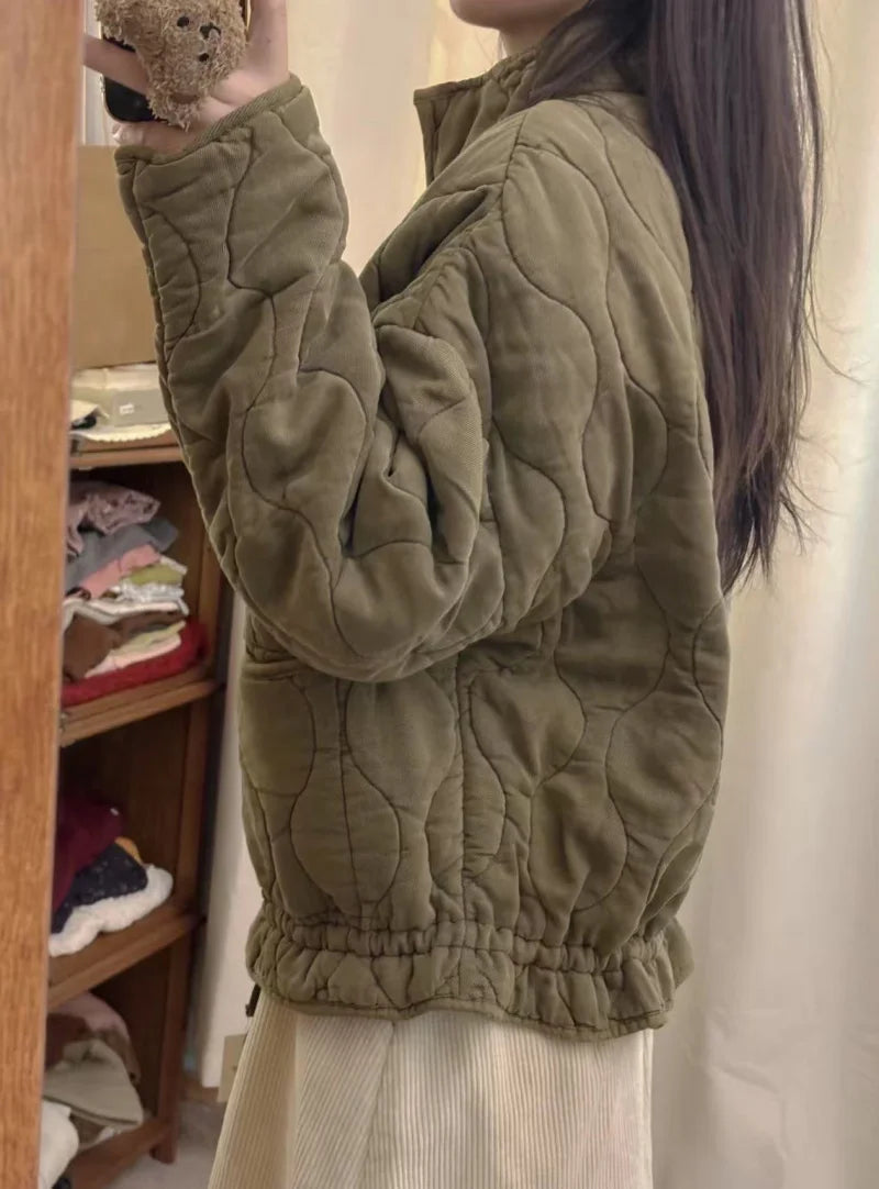 Quilted Cotton Jacket for Women Traf 2024 Winter New Arrival Zw Series Soft Lenzing Fabric Vintage Warm Coat 4088242