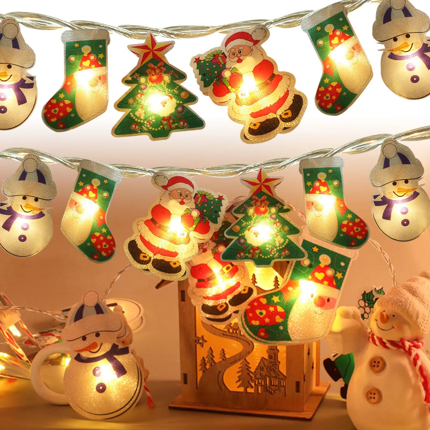 LED Christmas Tree Snowman Snowflake LED String Lights Home Window Ornament Lamp For New Year Party Garden Decoration