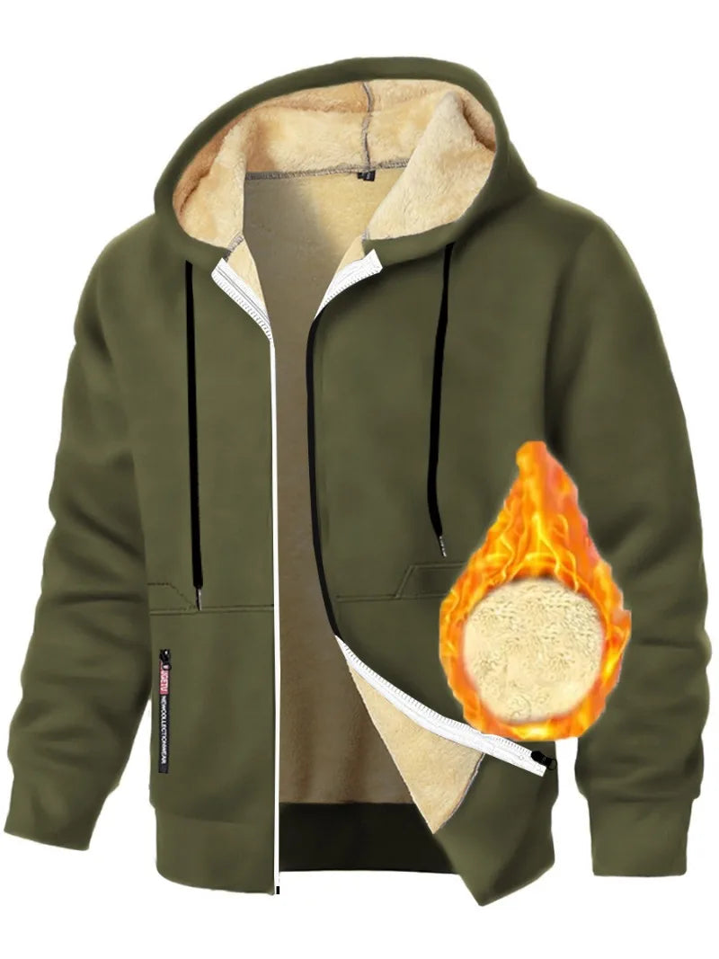 Animal Game Outdoor Hoodies for Men Fleece Ski Jackets Sherpa Lined Climbing Hooded Zipper Jacket Thick Streetwear Cycling Coats