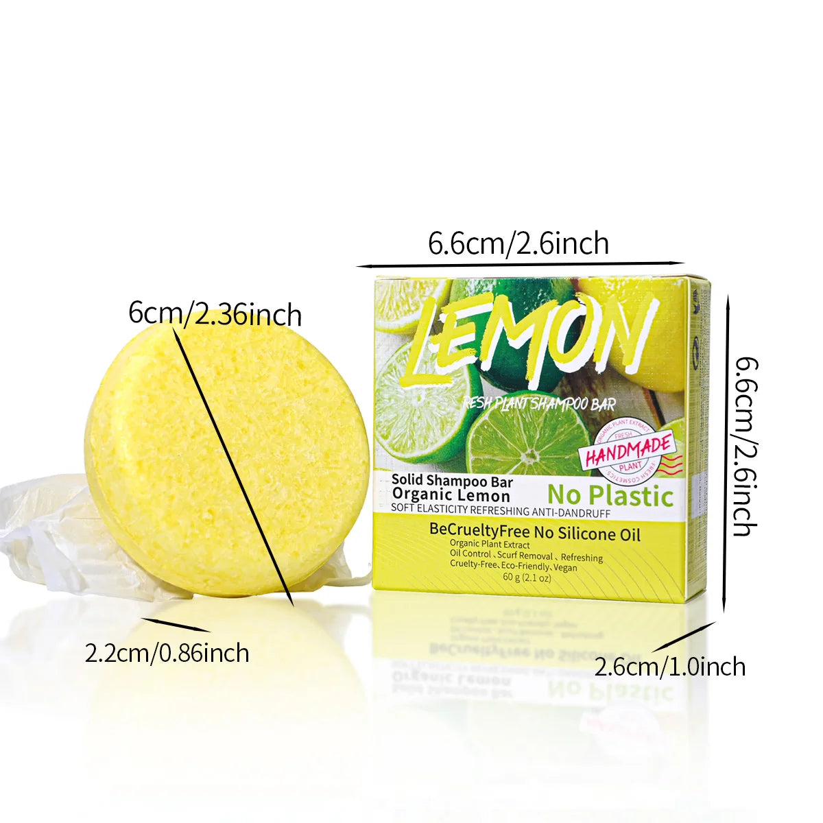 J+60g Nature Plant Lemon Solid Shampoo Refreshing Oil Control Shampoo Bar Extraction Dandruff Shampoo Vegan Soap