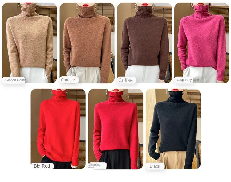 Women's Clothing New Fashion Autumn And Winter Merino Wool Pullover Solid Color Long Sleeve Basic Thermal Top 100% Wool Sweater