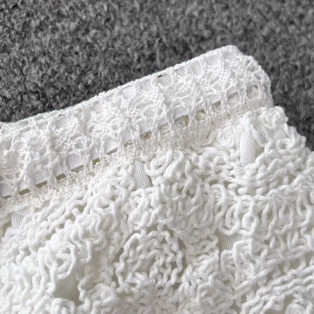 SINGREINY Knit Two Piece Sets Women Summer Vacation Backless Camisole Elastic Waist Shorts Hollow Out Y2K Beach Style Suits