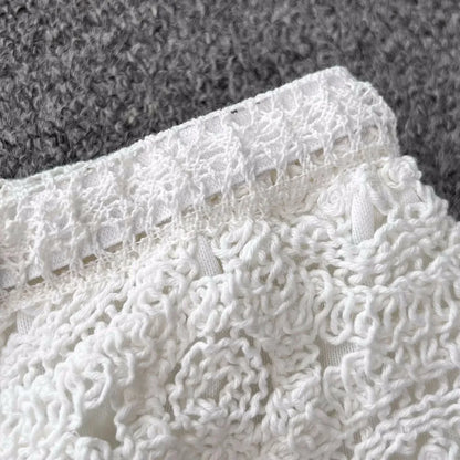 SINGREINY Knit Two Piece Sets Women Summer Vacation Backless Camisole Elastic Waist Shorts Hollow Out Y2K Beach Style Suits