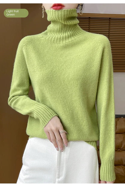 Women's Clothing New Fashion Autumn And Winter Merino Wool Pullover Solid Color Long Sleeve Basic Thermal Top 100% Wool Sweater