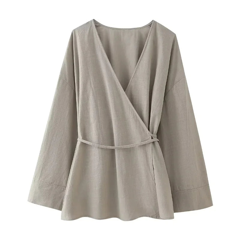 MUJER Kimono Woman Summer Long Sleeve Blouses For Women 2025 Vintage Y2k Top With Ties Loose Elegant And Youth Women's Blouses