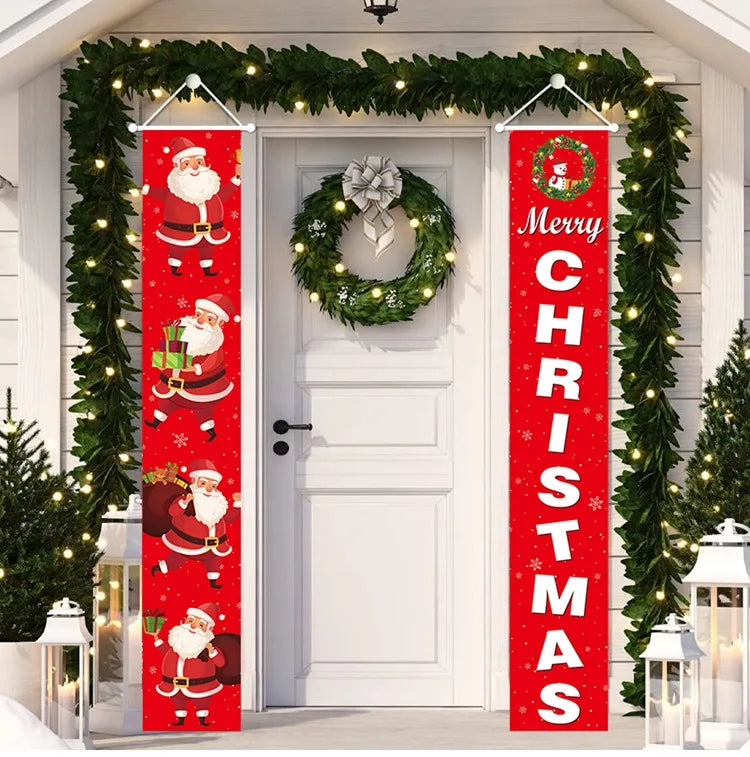 Merry Christmas Door Banner Decoration 2025 Christmas Decor for Home Xmas Hanging Ornaments Navidad Noel Gifts New Year 2026