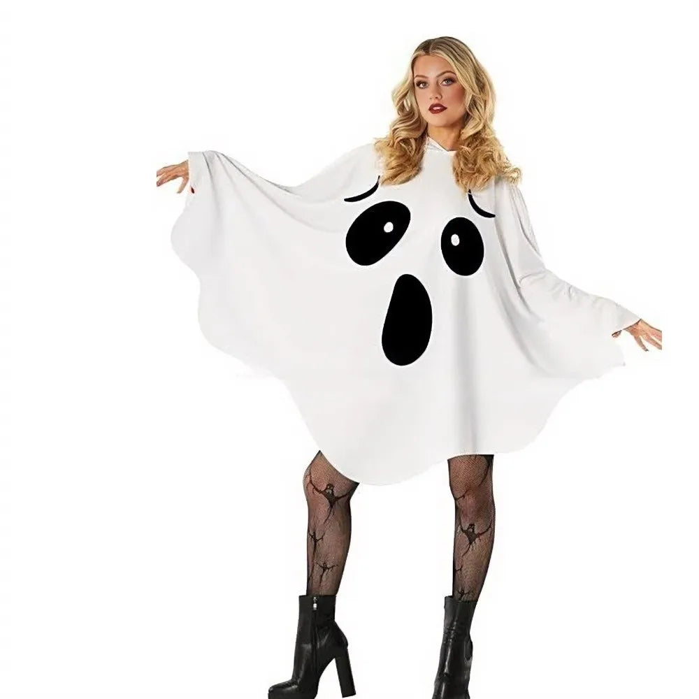 White Halloween Cloak Cape Fright Clothes Trick-or-Treat Spooky Pumpkin Cloak Smock Style with Hat Ghost Cosplay Costume Men
