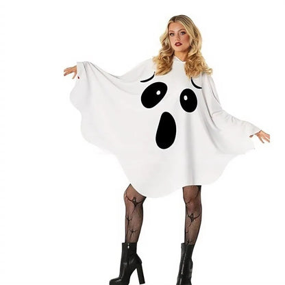 White Halloween Cloak Cape Fright Clothes Trick-or-Treat Spooky Pumpkin Cloak Smock Style with Hat Ghost Cosplay Costume Men