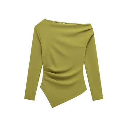 Asymmetric Ruched Off-Shoulder Blouse – Slim Fit Women’s Top