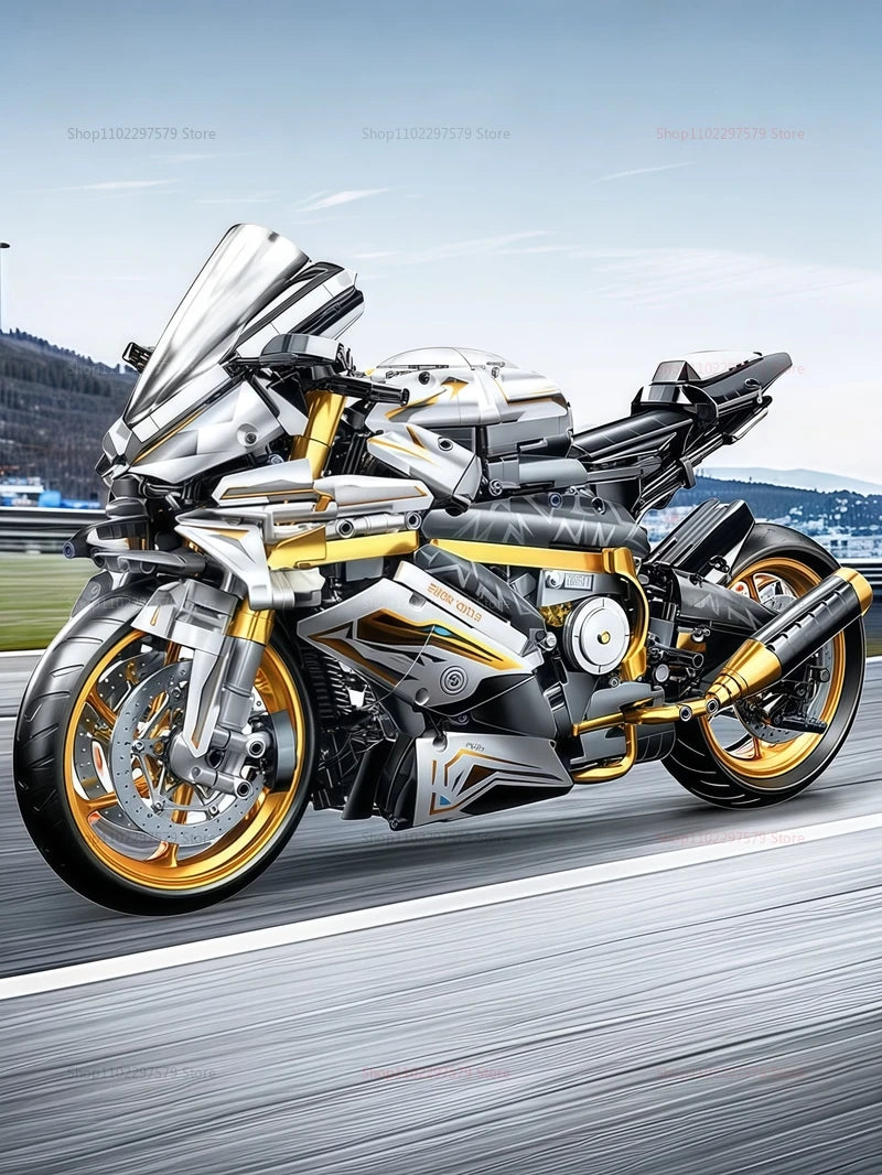 2000PCS+ 1:5 MOC Technical Platinum Motorcycle Model Building Blocks Racing Motorcycle Display Set for  Kid Adults Birthday Gift