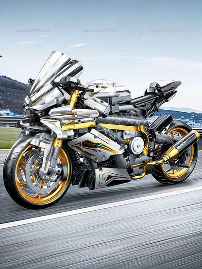 2000PCS+ 1:5 MOC Technical Platinum Motorcycle Model Building Blocks Racing Motorcycle Display Set for  Kid Adults Birthday Gift