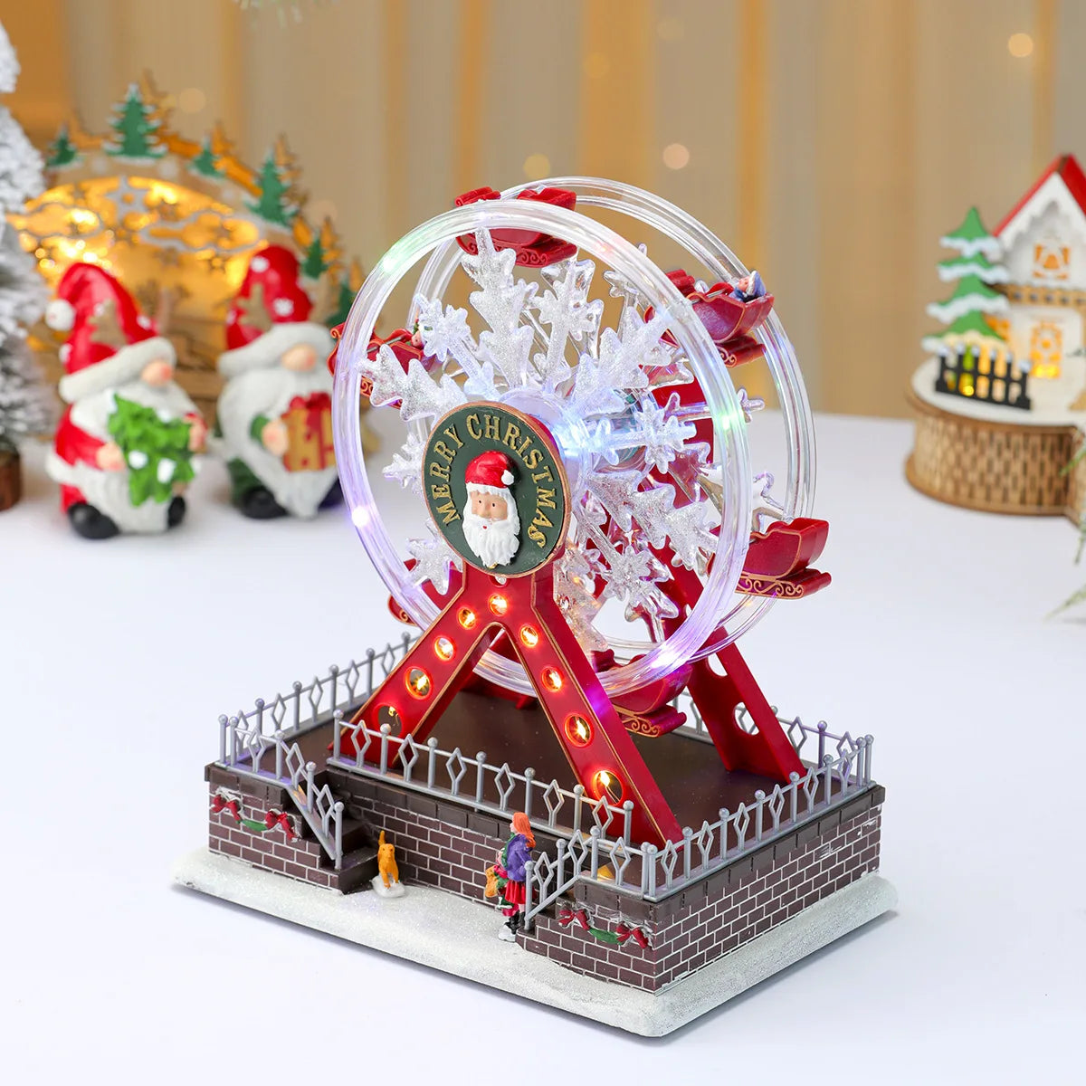 Xmas Santa Claus Spinning Light Up Ferris Wheel Octavo 2025 New Year Christmas Gift Christmas Home Party Decoration Ornament